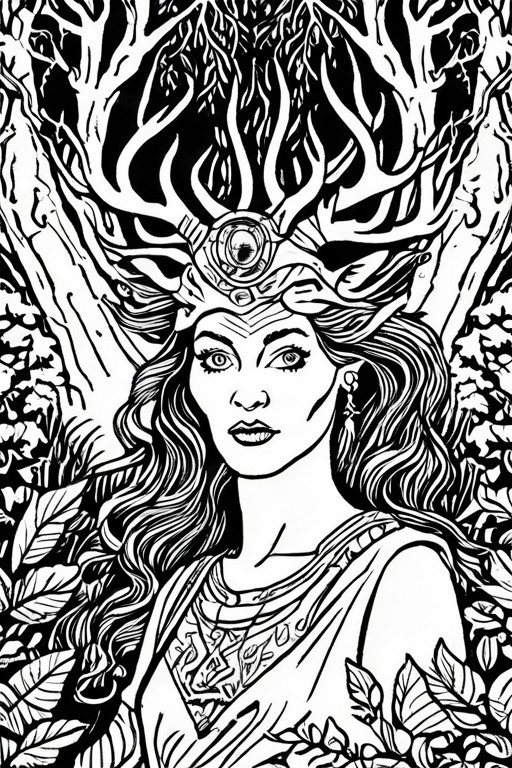 woman in a mythical forest, masterpiece, perfect face, intricate details, horror theme <lora:pen-art:1> lineart, caricature